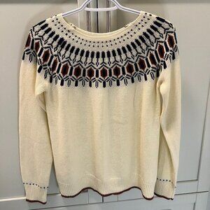 VINTAGE Knit Sweater Women's Size Small Cream Maroon Navy Pattern at Neck